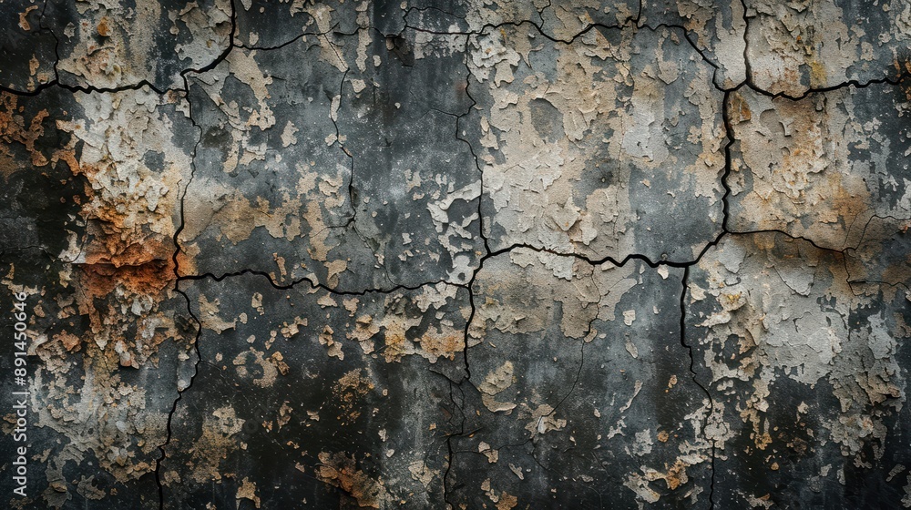 Obraz premium Grunge metal wall texture background, suitable for Halloween theme background, old cracks in cement, dusty old film effect texture, horror concrete imitation facade wall, generative AI