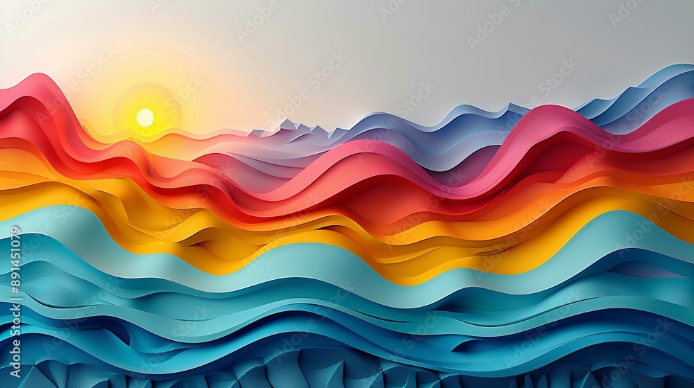 Abstract background featuring wave patterns in vibrant hues ideal for environmental awareness and sustainability presentations Illustration Flat Color, Clip Art Style , Minimalism, Abstract background featuring wave patterns in vibrant hues ideal for environmental awareness and sustainability presentations Illustration Flat Color, Clip Art Style , Minimalism,