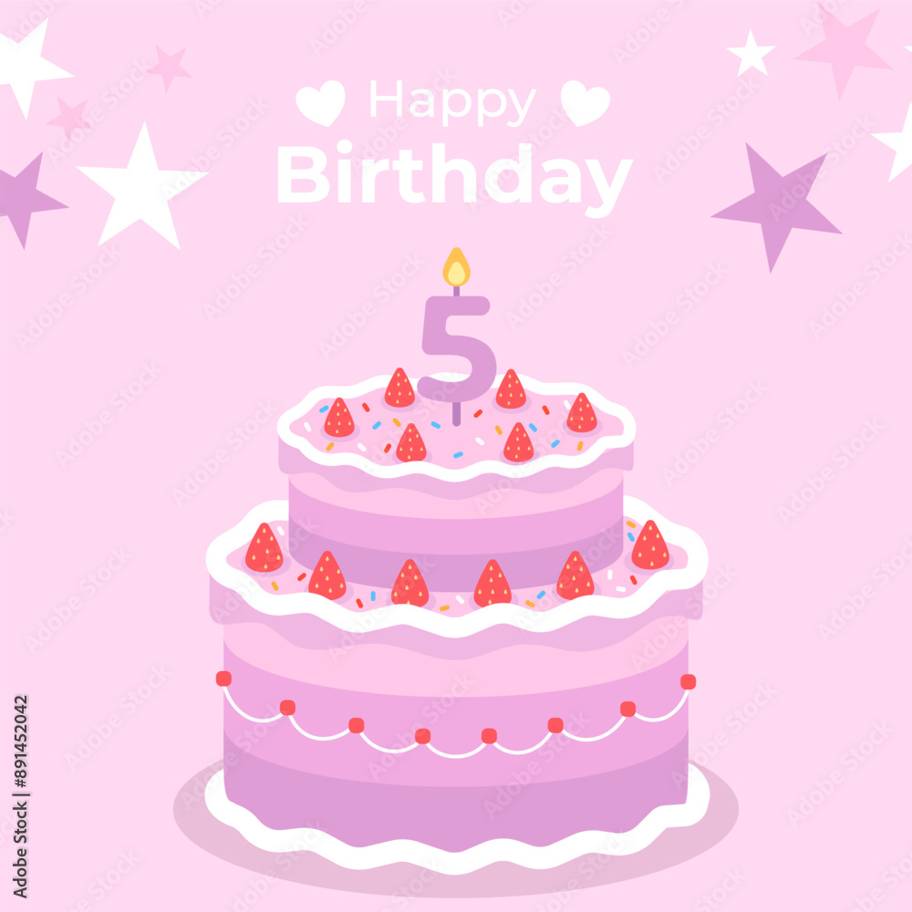 Cake poster design for birthday cake congratulations 5 years old birthday. Festive cake for birthday Cake poster design for birthday cake congratulations 5 years old birthday. Festive cake for birthday