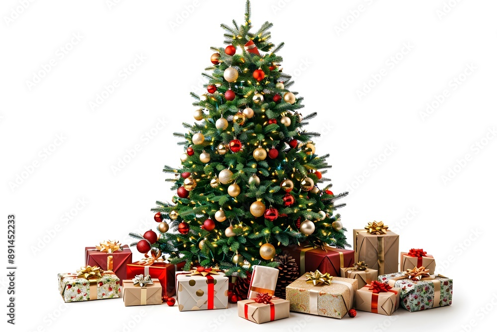 Festive Christmas Tree Surrounded by Colorful Gifts Festive Christmas Tree Surrounded by Colorful Gifts