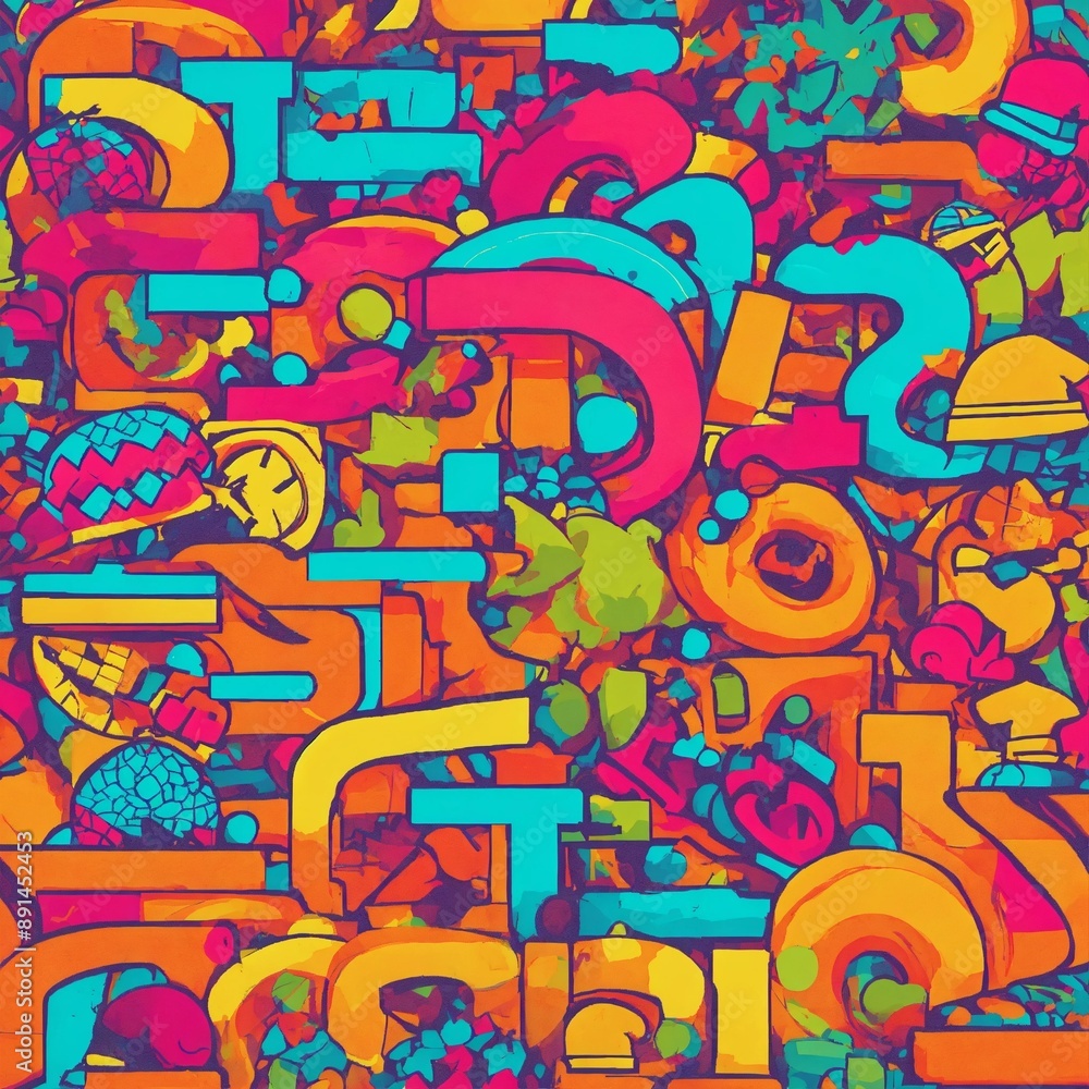 Obraz premium Vibrant Hip-Hop 'HATS' Illustration: Dynamic Lettering with Stylish Hat on 'S'