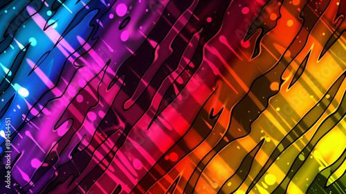 Colorful digital art with a fluid wavy pattern and vibrant rainb photo