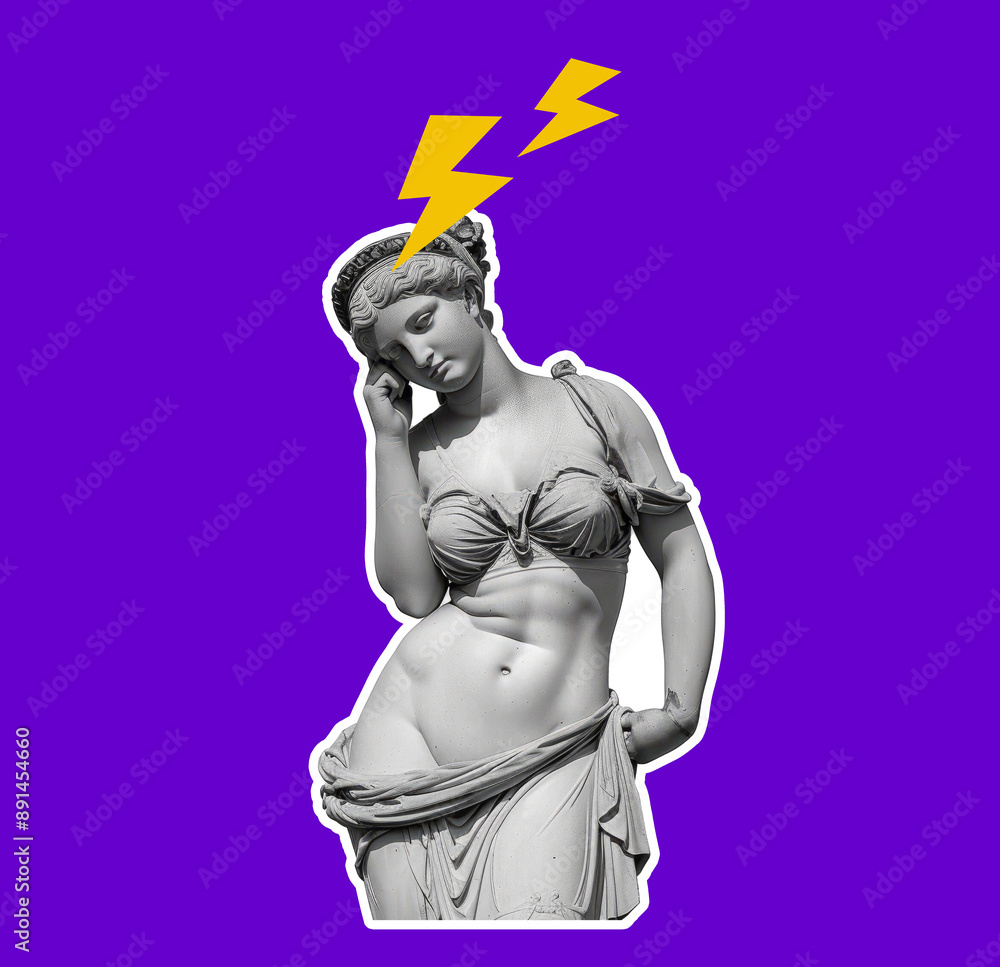Obraz premium Pop Art greece modern face modern Punk y2k collage element. Antique statue girl Concept of the idea. Generative AI