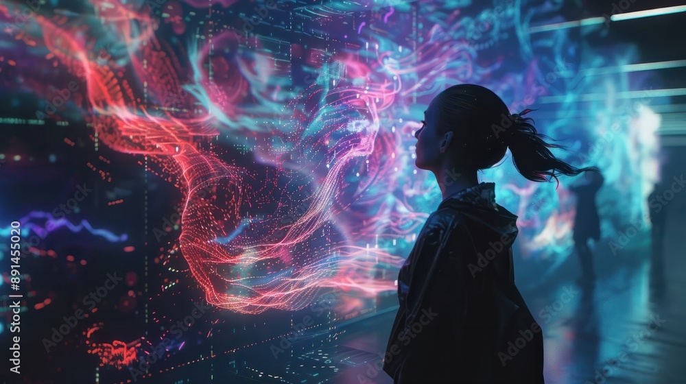 Fototapeta premium Generate a data big screen, with a technological style and a sense of design, containing elements related to big data. Generative AI.