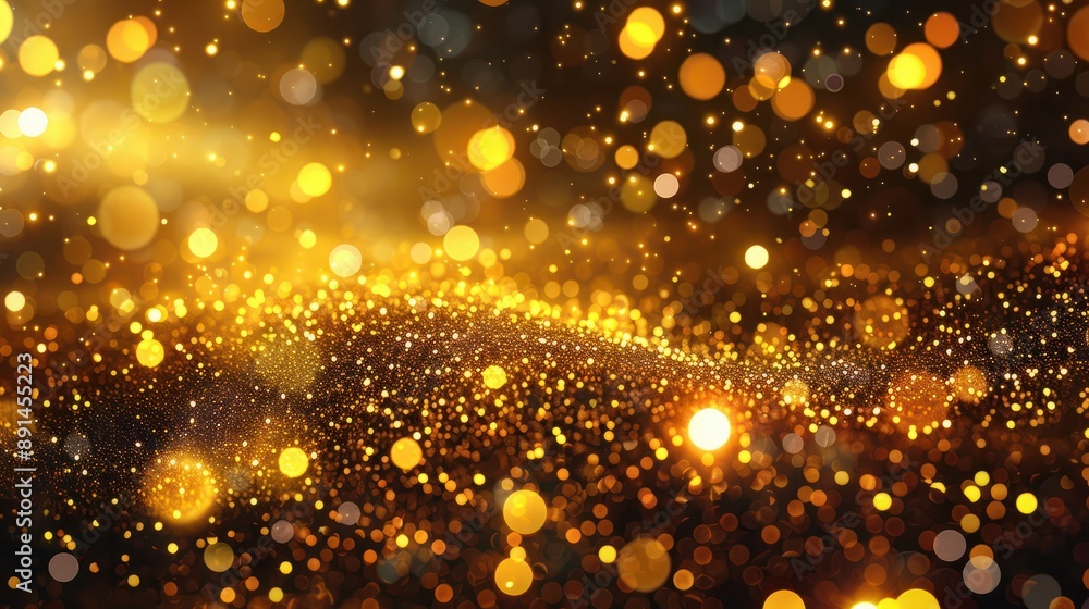 golden christmas particles and sprinkles for a holiday celebration like christmas or new year. shiny golden lights. wallpaper background for ads or gifts wrap and web design