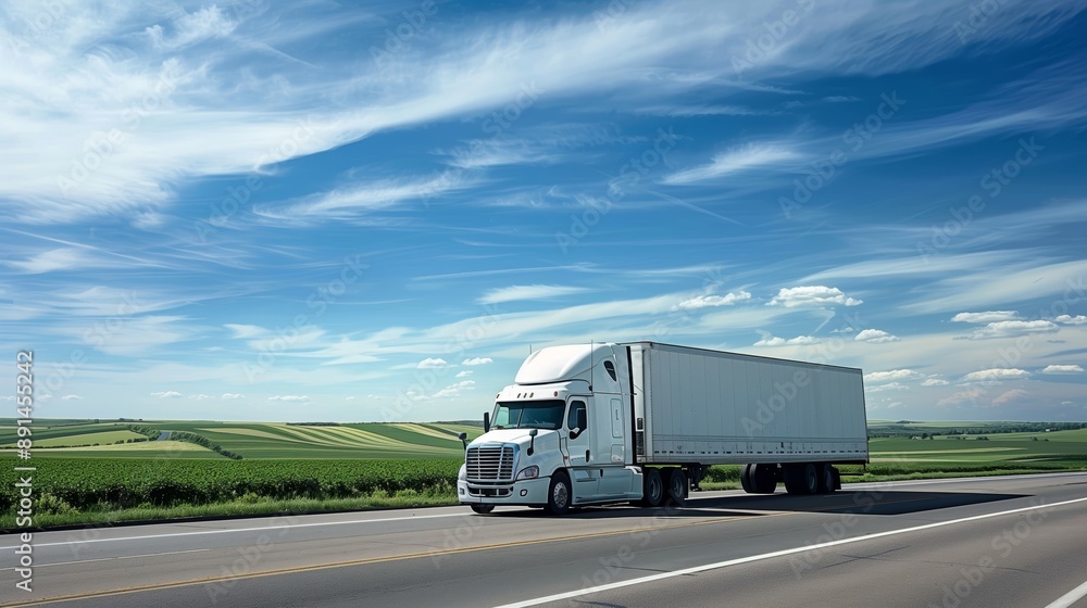 White Truck Driving on Highway under Sunny Sky White Truck Driving on Highway under Sunny Sky