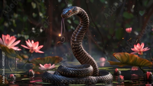 Illustration for nag panchami with a cobra standing upright with lingam