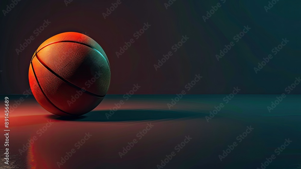 A basketball is sitting on a dark surface. The ball is the main focus of the image. The background is dark and the ball is the only object in the foreground A basketball is sitting on a dark surface. The ball is the main focus of the image. The background is dark and the ball is the only object in the foreground