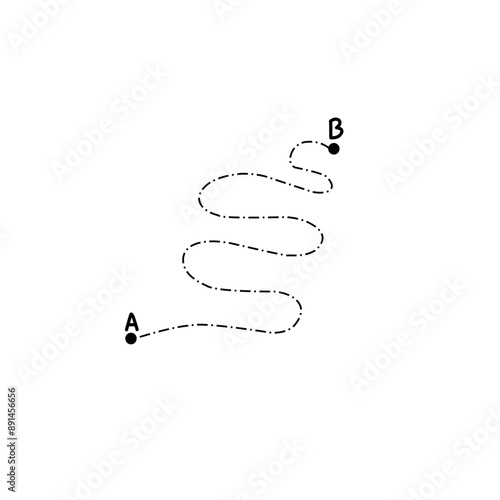 Curved dashed line from A to B start and finish points