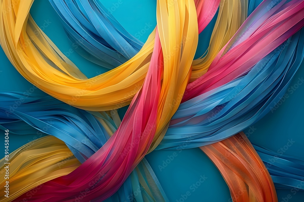 Vibrant Flow of Colorful Silks on a Turquoise Background Vibrant Flow of Colorful Silks on a Turquoise Background