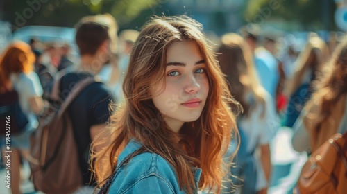 Portrait of a Young Woman in a Crowd