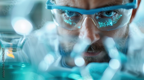 Wallpaper Mural This image shows an abstract view of a laboratory with various pieces of equipment and scientific apparatus. The image has a futuristic blue and green color scheme. Torontodigital.ca