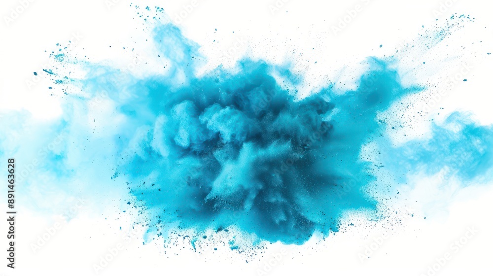 bright cyan blue holi paint color powder festival explosion burst isolated. white background. industrial print concept background bright cyan blue holi paint color powder festival explosion burst isolated. white background. industrial print concept background