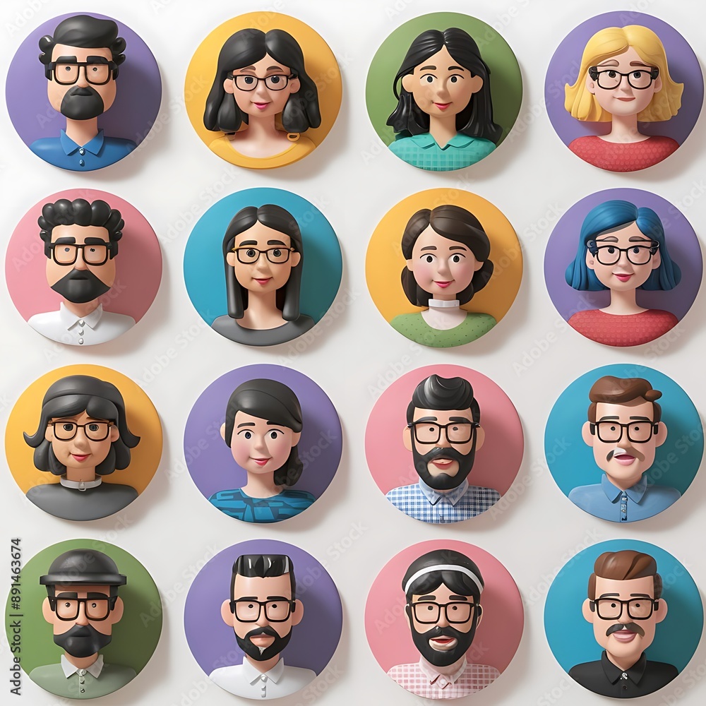 3d render, people avatar collection. Set of round stickers with cartoon character faces Portrait circles isolated on white background illustration vector concept 3d render, people avatar collection. Set of round stickers with cartoon character faces Portrait circles isolated on white background illustration vector concept