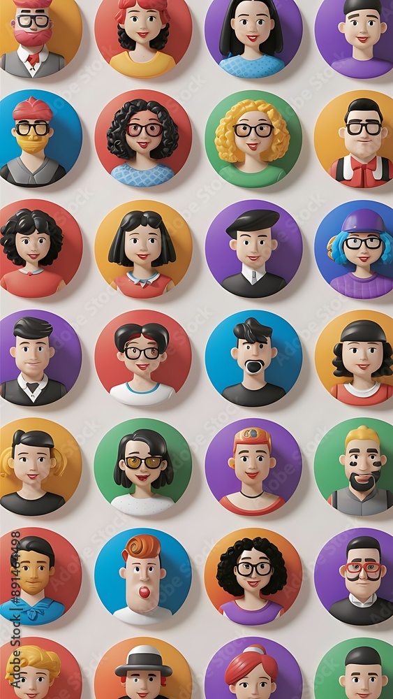 3d render, people avatar collection. Set of round stickers with cartoon character faces Portrait circles isolated on white background illustration vector concept 3d render, people avatar collection. Set of round stickers with cartoon character faces Portrait circles isolated on white background illustration vector concept