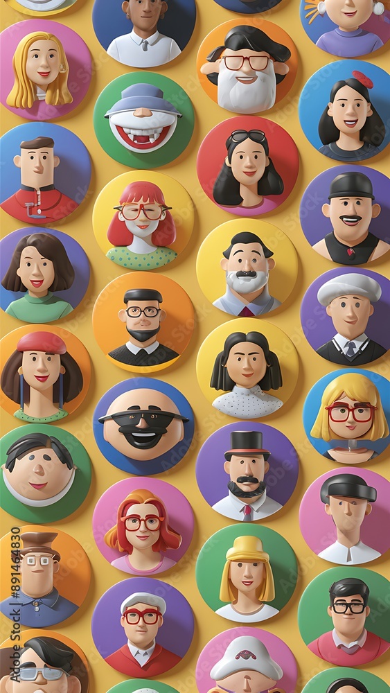 3d render, people avatar collection. Set of round stickers with cartoon character faces Portrait circles isolated on white background illustration vector concept 3d render, people avatar collection. Set of round stickers with cartoon character faces Portrait circles isolated on white background illustration vector concept