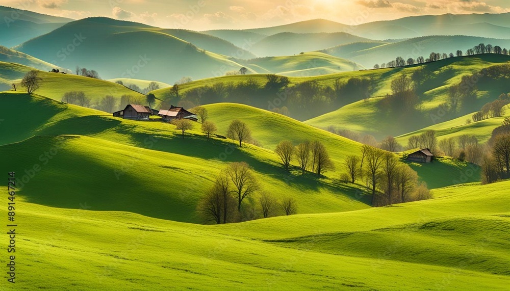 sunny afternoon. wonderful springtime landscape in mountains. grassy field and rolling hills. rural scenery sunny afternoon. wonderful springtime landscape in mountains. grassy field and rolling hills. rural scenery