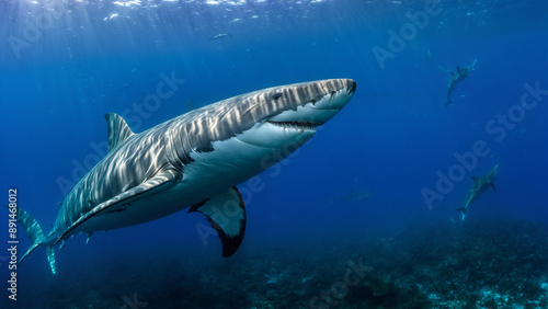 Blue Shark Swimming in Ocean photo