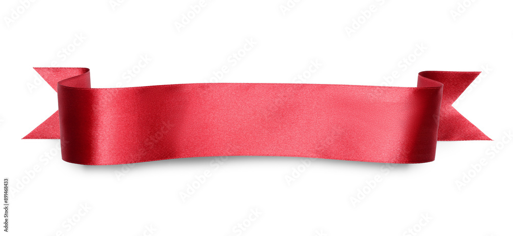 Beautiful red ribbon isolated on white, top view. Space for text Beautiful red ribbon isolated on white, top view. Space for text