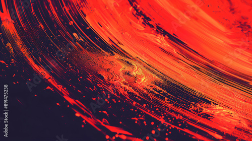 Abstract red and black particles form a dynamic flowing wave pat photo