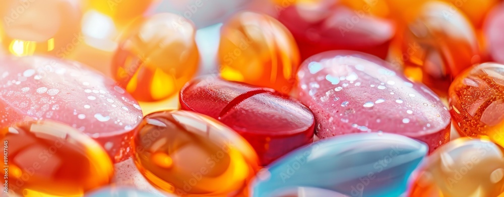 Close-Up of Colorful Pills and Half-Split Capsules Representing Diversity in Medical Treatment with Bright Lighting and Aerial Perspective for High-Resolution Detail Close-Up of Colorful Pills and Half-Split Capsules Representing Diversity in Medical Treatment with Bright Lighting and Aerial Perspective for High-Resolution Detail