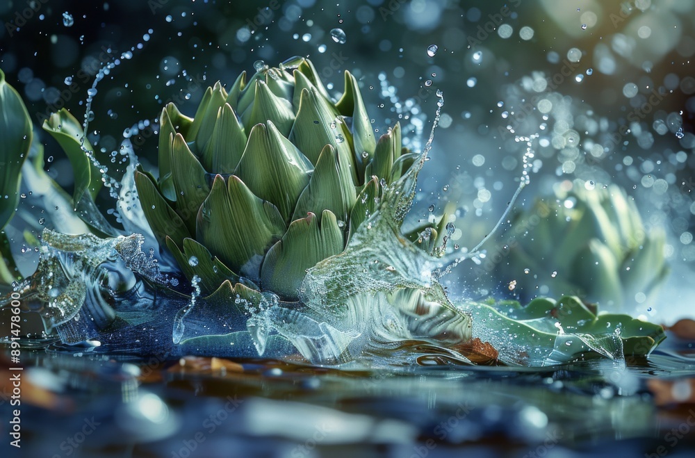 Obraz premium artistic artichoke splashing water