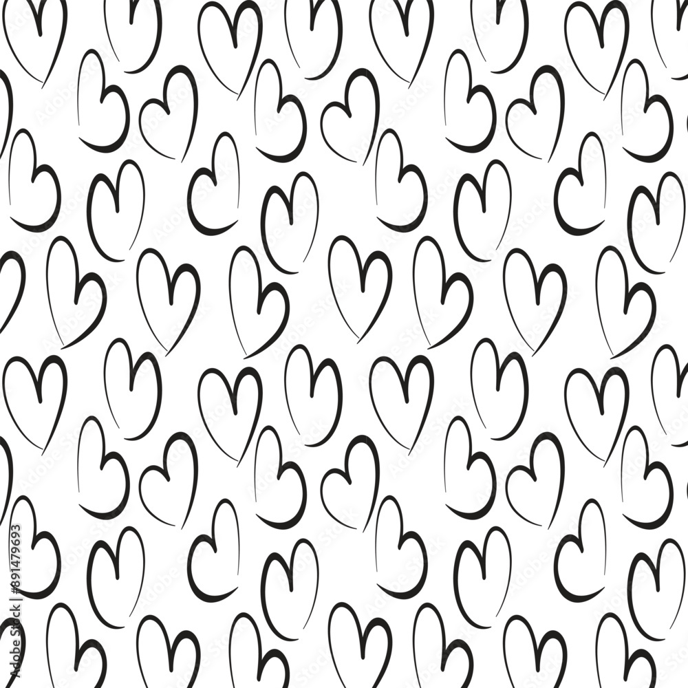 Wallpaper Seamless pattern with hand drawn ink black hearts. Cute black and white background. Wallpaper Seamless pattern with hand drawn ink black hearts. Cute black and white background.