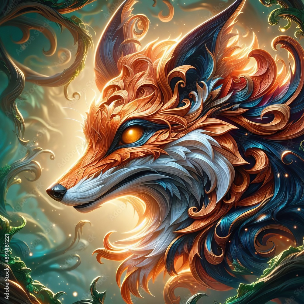Contemplative Fox in Dynamic Swirls of Warm Vibrance Contemplative Fox in Dynamic Swirls of Warm Vibrance