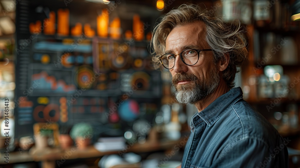 Entrepreneur presenting data on a digital whiteboard while an old chalkboard stands in the background, merging the traditional and modern methods of presenting information realistic photo, high