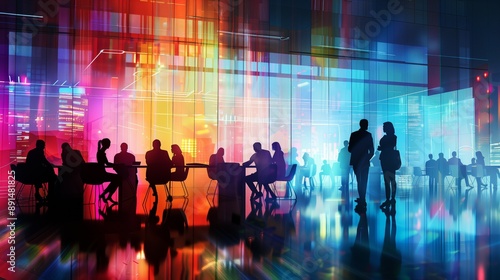 Wallpaper Mural Silhouettes of People in a Modern, Colorful Cityscape Torontodigital.ca