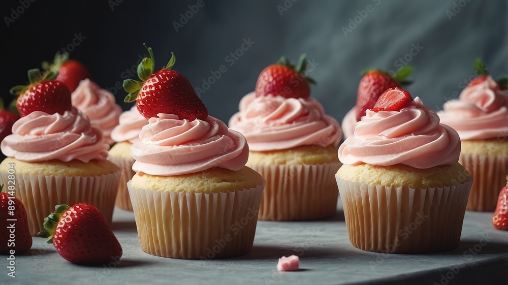 Cupcakes with cream and strawberries Cupcakes with cream and strawberries