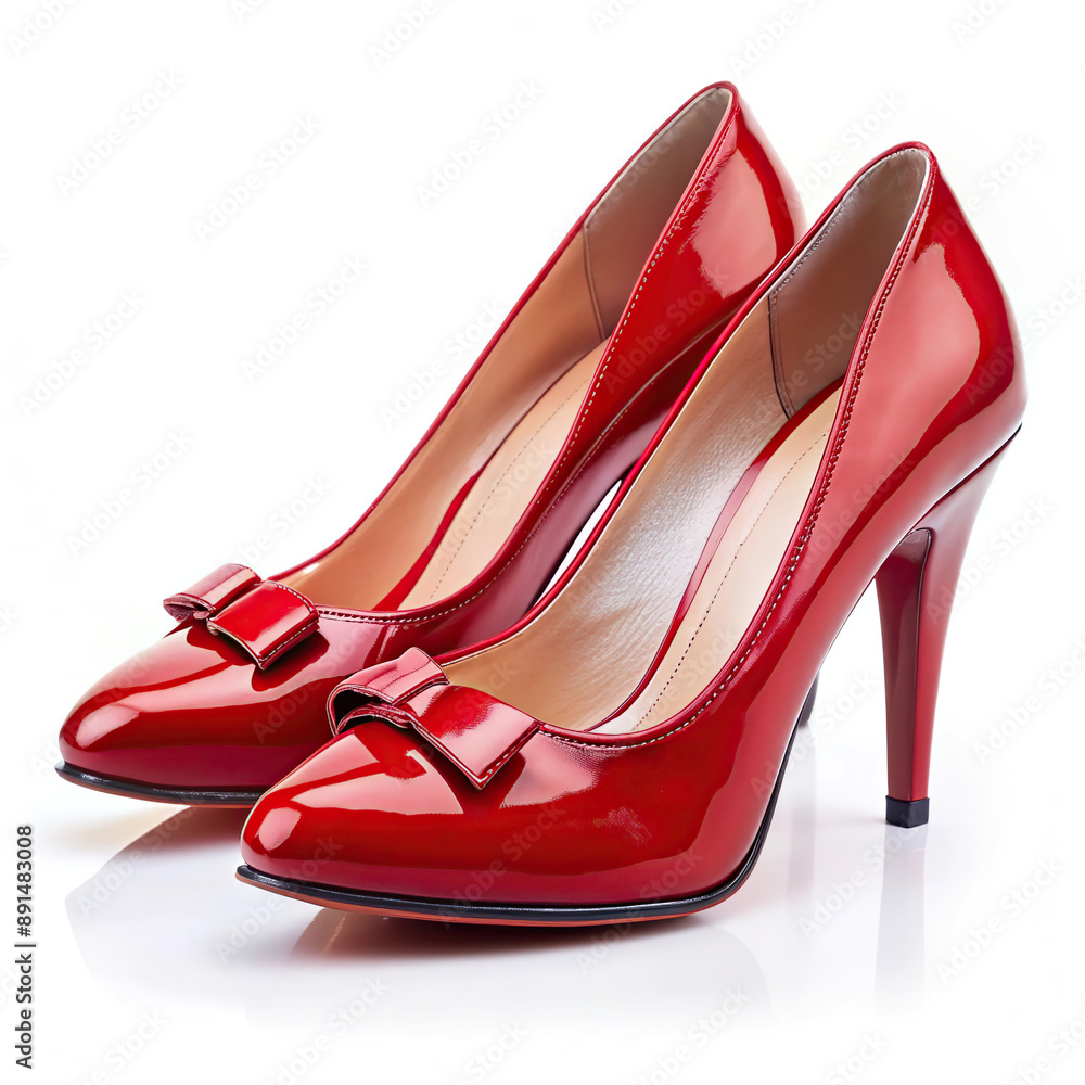 Fototapeta premium Stylish red high-heeled shoes, the perfect accessory for any evening
