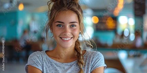 Close Up of Smiling Teenage Girl with Blue Eyes