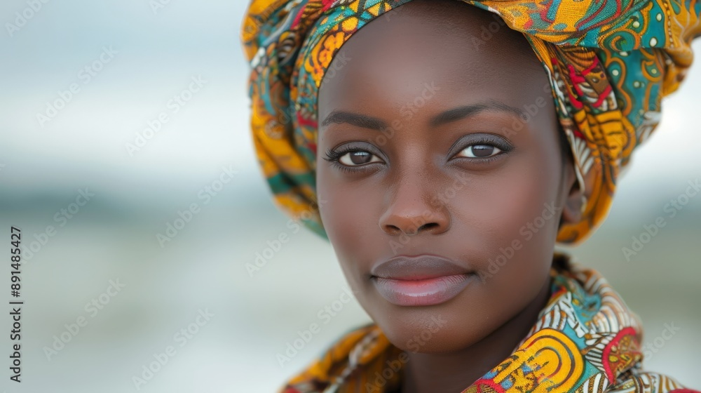 Fototapeta premium A Close-Up Portrait of a Woman Wearing a Colorful Headscarf. Generative AI