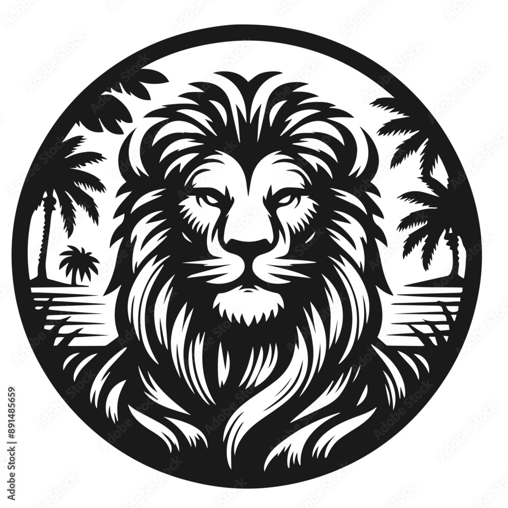 Clean Black and white Vector silhouette of a Lion logo on white background Clean Black and white Vector silhouette of a Lion logo on white background