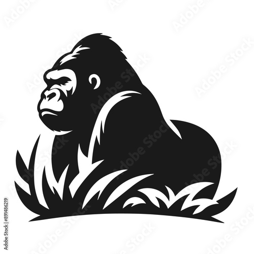 Clean Black and white Vector silhouette of a Gorilla  on white background photo