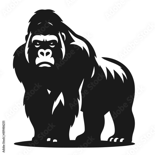 Clean Black and white Vector silhouette of a Gorilla  on white background