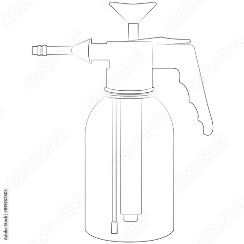 Terrariums water sprayer, terraristics accessories and care for houseplants contour, outline lines drawn photo