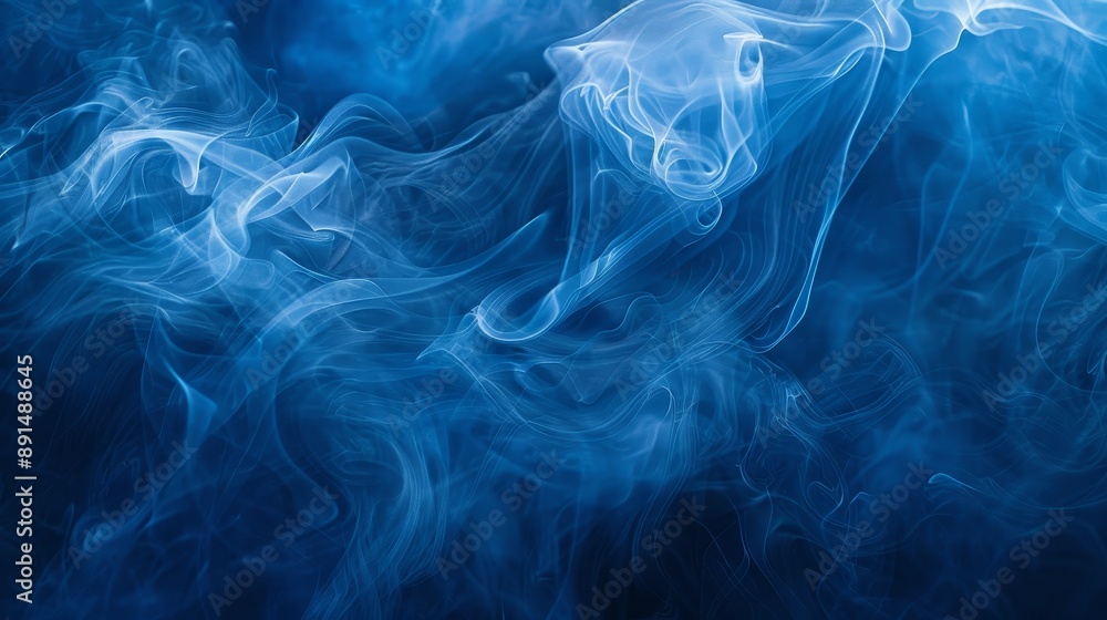 Obraz premium Abstract Blue Smoke Swirls on Black Background, abstract, blue, smoke, swirls, black