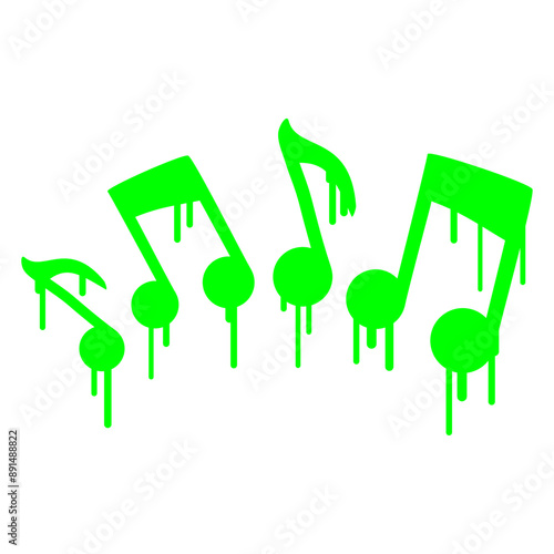 Many Music Notes Graffiti Spray Green Slime Water Drops Dripping Harmony Sound Lines Waves Song Clef French Violin Treble Musical Bass Instrument Sound Love Icon Symbol Design
