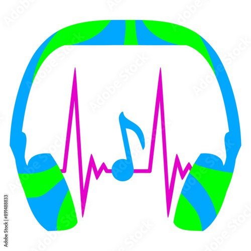 Music Note Headset Headphone Clef Pulse Graph Medicine Heartbeat Frequency ECG French Violin Treble Musical Instrument Sound Love Icon Symbol Design