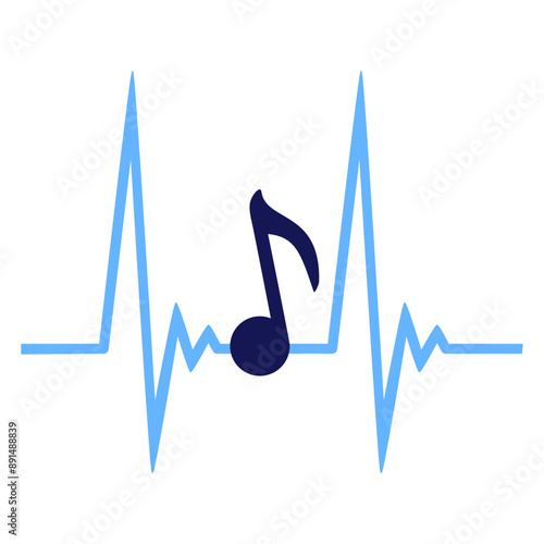 Music Note Clef Blue Pulse Graph Medicine Heartbeat Frequency ECG French Violin Treble Musical Instrument Sound Love Icon Symbol Design