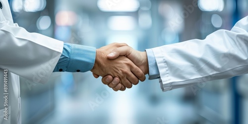 medical professionals shaking hands in a meeting. An interview with a hospital doctor who was promoted. Planning and collaboration between healthcare assistants