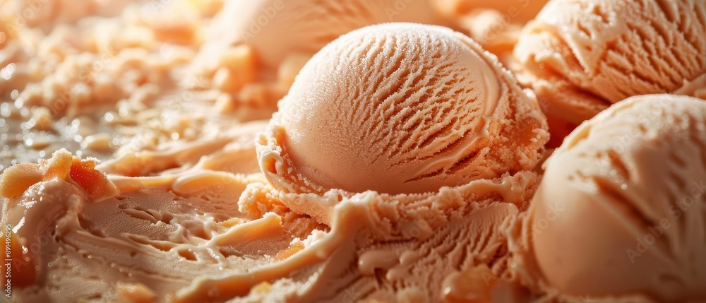 Close-up of delicious creamy caramel ice cream scoops. Perfect for dessert and sweet food photography. Close-up of delicious creamy caramel ice cream scoops. Perfect for dessert and sweet food photography.