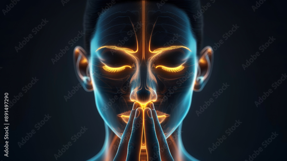 A glowing illustration of a person in a meditative pose, showcasing vibrant energy and tranquility against a dark backdrop. A glowing illustration of a person in a meditative pose, showcasing vibrant energy and tranquility against a dark backdrop.