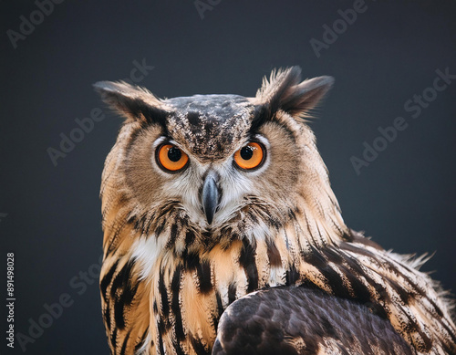 A captivating owl with fiery orange eyes © homydesign