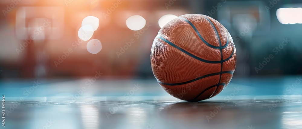 A basketball is sitting on a court A basketball is sitting on a court