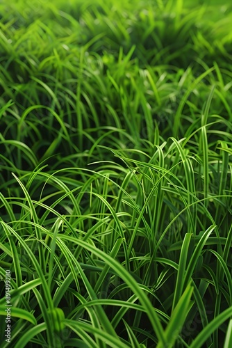 Vivid, close-up view of lush, green grass blades, sharply detailed and bathed in sunlight, capturing the essence of a vibrant, healthy lawn.