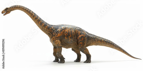 Fototapeta Naklejka Na Ścianę i Meble -  High-resolution image of a Brachiosaurus dinosaur on a white background, showcasing its long neck and detailed skin texture.
