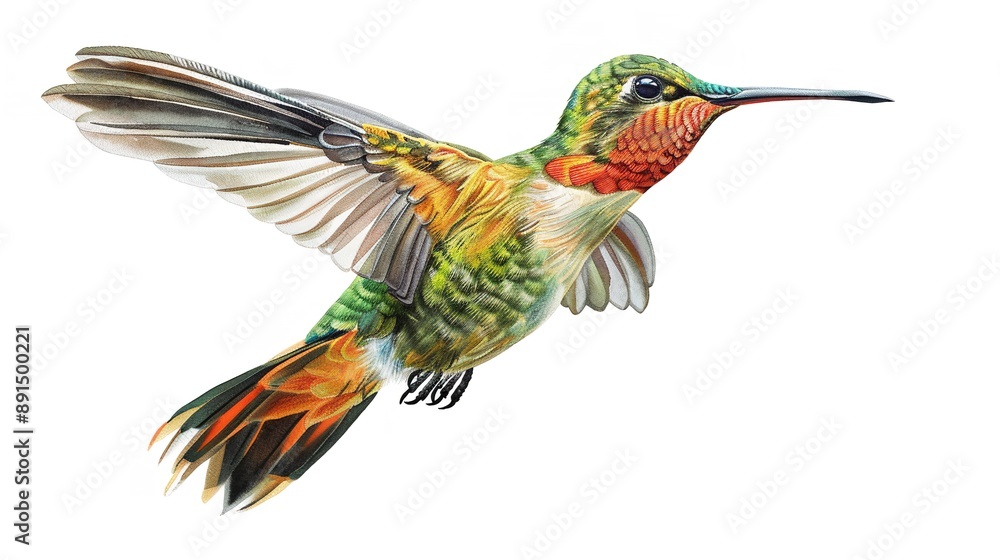 Fototapeta premium A vibrant hummingbird soaring through the sky, suitable for various nature-themed projects